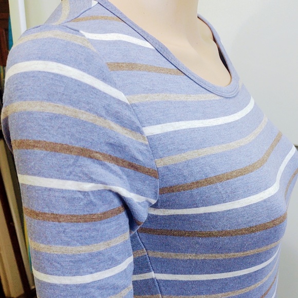 EUC LuLaRoe Julia Dress Soft Blue/Brown/White Striped Skirt Rayon/Spandex XS - Picture 5 of 10